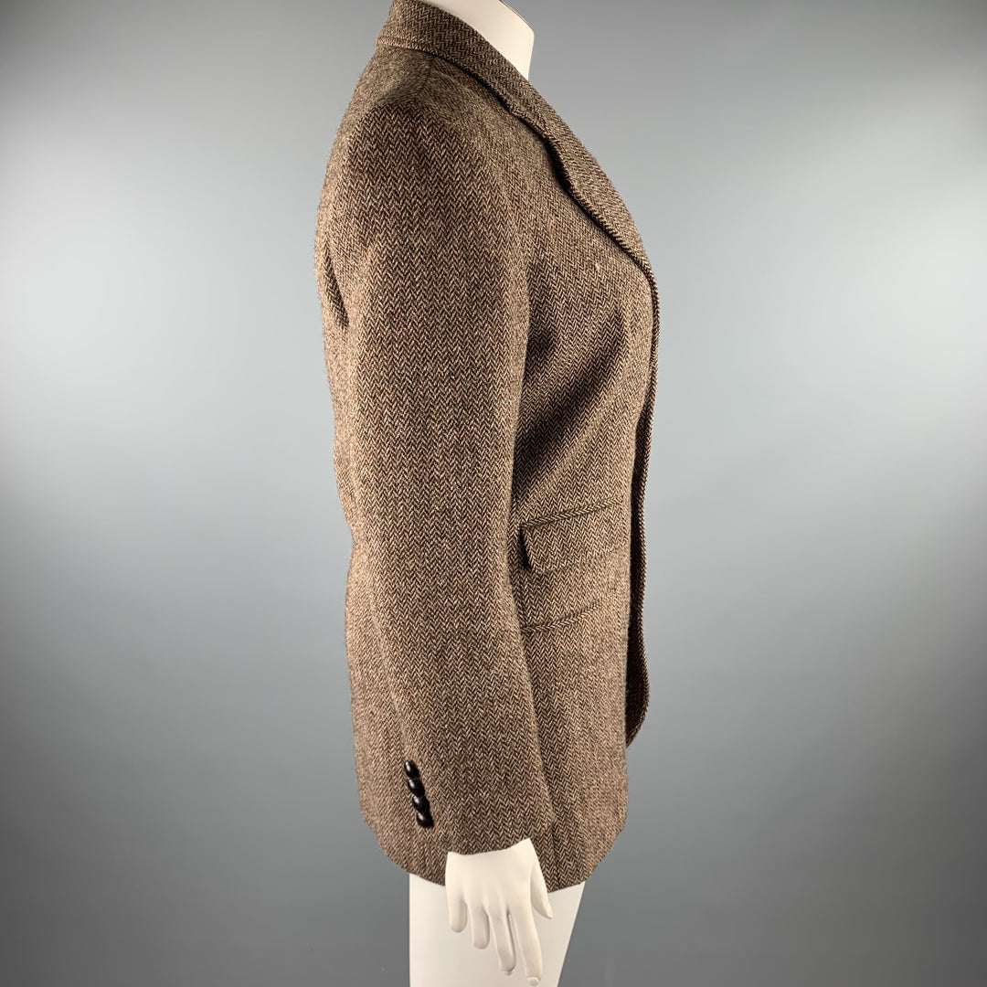 RALPH LAUREN Size 4 Oversized Brown Tweed Herringbone Wool Blazer Jacket