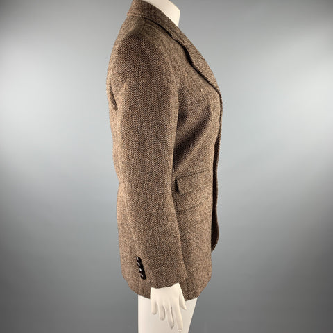 RALPH LAUREN Taille 4 Veste blazer surdimensionnée en laine à chevrons en tweed marron