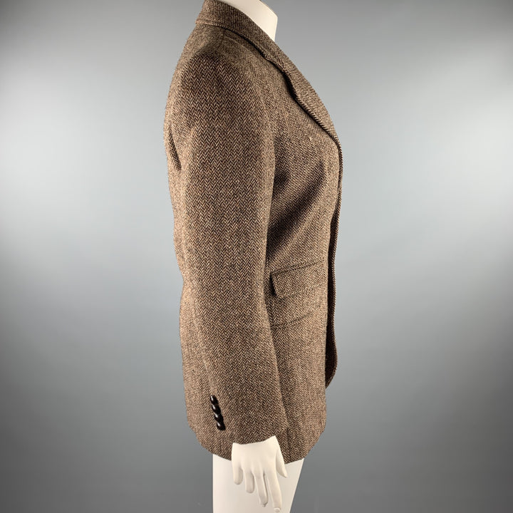 RALPH LAUREN Talla 4 Chaqueta blazer de lana de espiga de tweed marrón extragrande