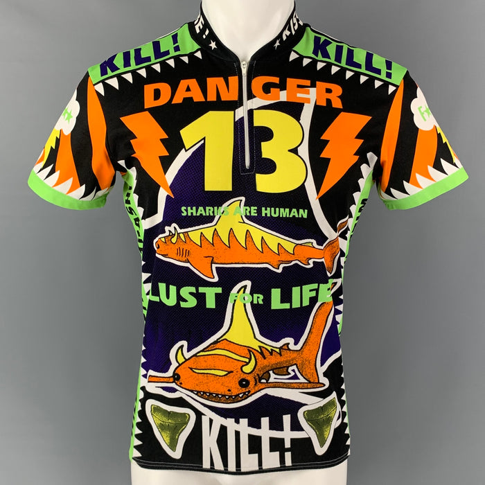 WALTER VAN BEIRENDONCK SS96 Size M Green Orange Sharks Jersey Bike Top