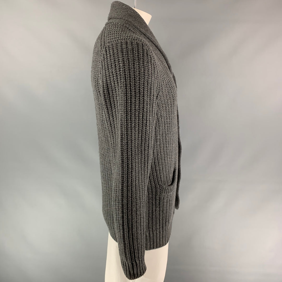 BRUNELLO CUCINELLI Size 42 Dark Gray Knitted Cashmere Shawl Collar Jacket