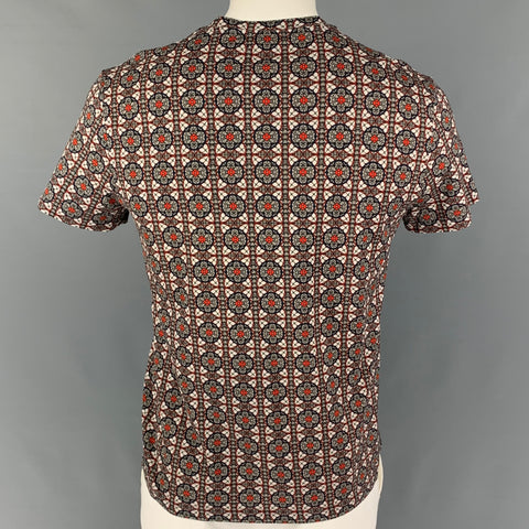 ALEXANDER MCQUEEN Size L Navy Red White Print Cotton Crew-Neck T-shirt