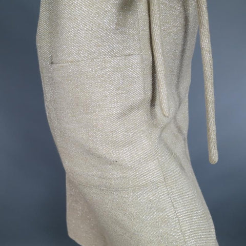 BARBARA TFANK Size 6 Metallic Silver Beige Textured Tie Belt Cocktail Dress