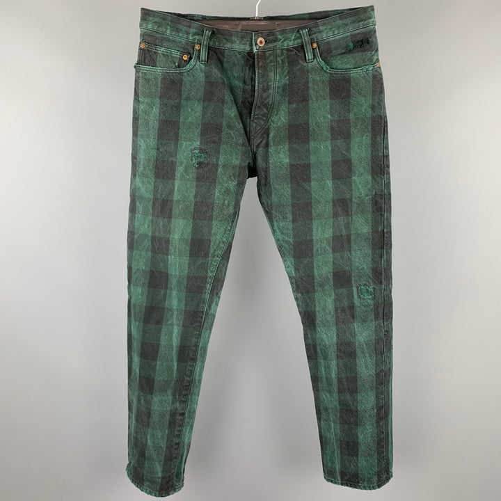 RUGBY RALPH LAUREN Size 36 Green & Black Buffalo Plaid Denim Button Fly Jeans