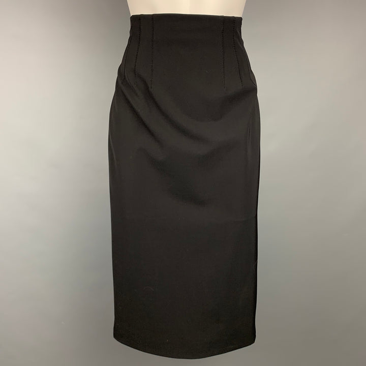 JEAN PAUL GAULTIER Reedition 1993/1994  Size 8 Black Wool / Polyester High Waisted Skirt