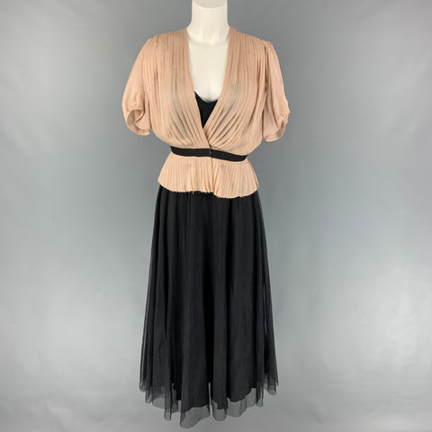 CHLOE Size 4 Blush Black Silk Pleated Spaghetti Straps Long Dress Set