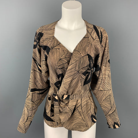 Vintage EMANUEL UNGARO Size M Taupe Floral Wrap Blouse