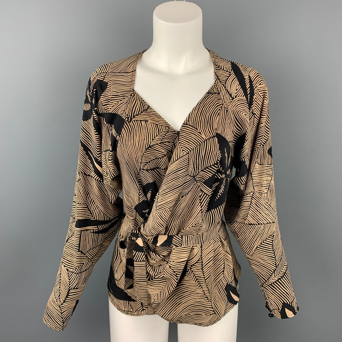 Vintage EMANUEL UNGARO Size M Taupe Floral Wrap Blouse