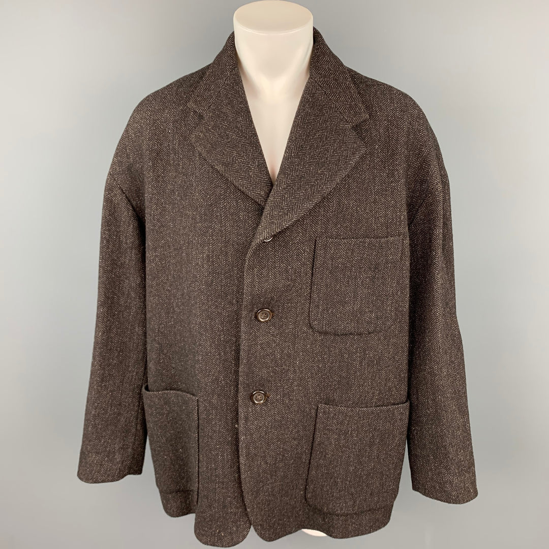 DOLCE &amp; GABBANA Talla 40 Abrigo extragrande con solapa de muesca de nailon y lana en espiga marrón