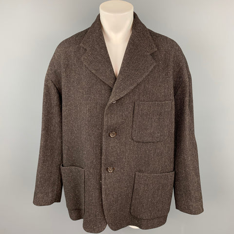 DOLCE & GABBANA Size 40 Brown Herringbone Wool / Nylon Notch Lapel Oversized Coat