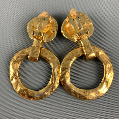 YVES SAINT LAURENT Rive Gauche Gold Hammered Metal Clip-On Earrings