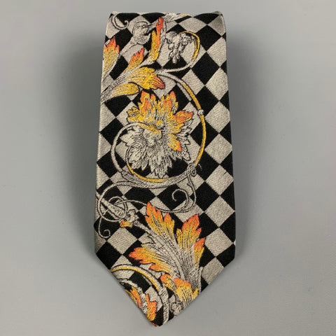 GIANNI VERSACE Black Silver Gold Baroque Silk Tie