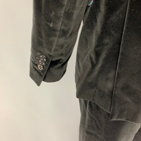 JUST CAVALLI Size 44 Black Velvet Cotton Velvet Notch Lapel Suit