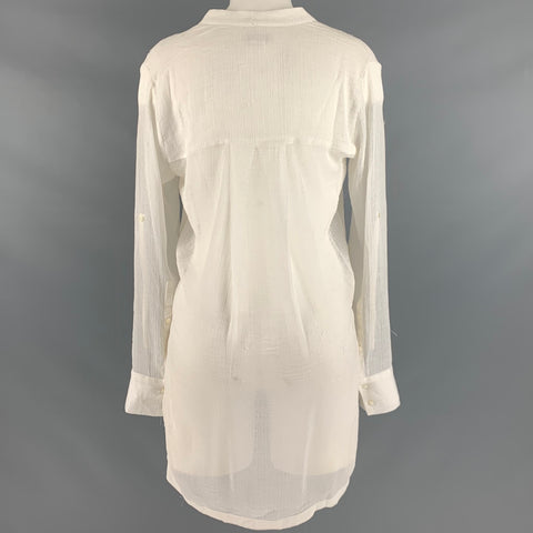 HELMUT LANG Size S White Triacetate Blend See Through Long Sleeve Casual Top
