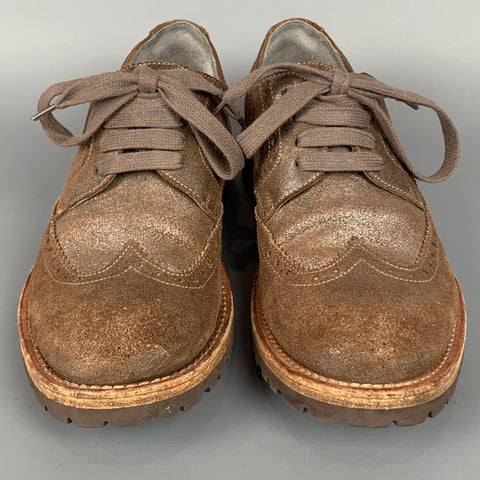 BRUNELLO CUCINELLI Size 8.5 Brown Perforated Suede Shoes