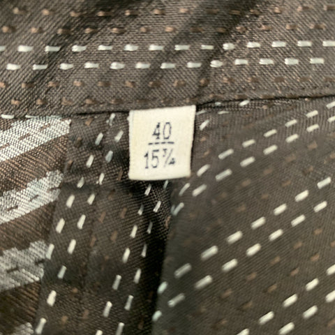 YVES SAINT LAURENT Size M Brown &  White Contrast Stitch Long Sleeve Shirt