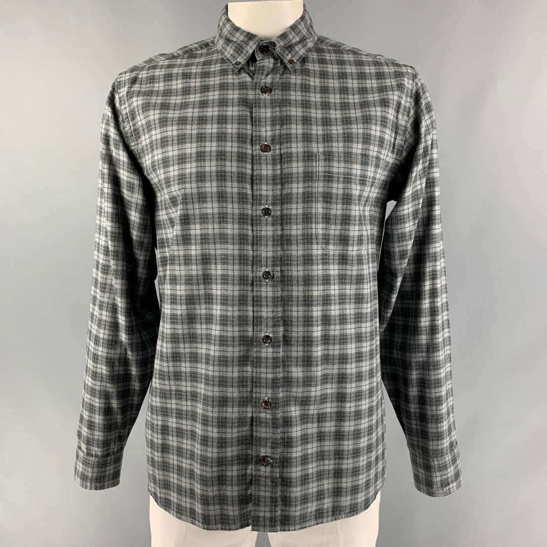 TAYLOR STITCH Size XL Grey Plaid Cotton Button Down Long Sleeve Shirt