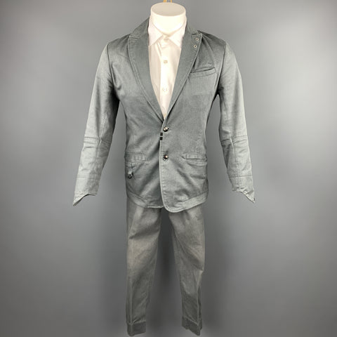 DIESEL Size S Grey Solid Cotton Blend Peak Lapel Suit