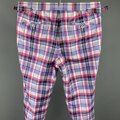 TOM FORD Size 32 Lavender & Pink Plaid Silk / Cotton Zip Fly Dress Pants