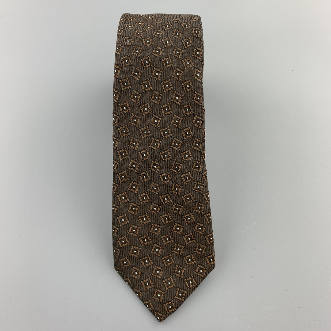 BURBERRY PRORSUM Brown Silk Squares Print Skinny Tie
