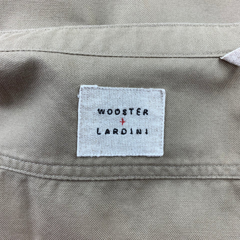 WOOSTER + LARDINI Size M Khaki Cotton Nehru Collar Short Sleeve Shirt