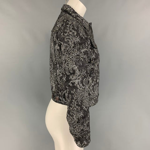 MARC JACOBS Chaqueta corta con adornos de cristal y encaje vaquero blanco y negro talla S