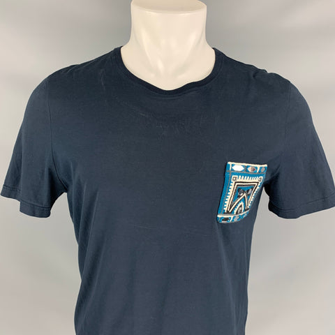 BURBERRY PRORSUM Fall 2016 Size S Navy Teal Cotton Rajastani Mirror Pocket T-shirt