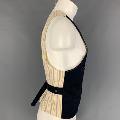 YIGAL AZROUEL Size M Navy Beige Contrast Stitch Wool Buttoned Vest