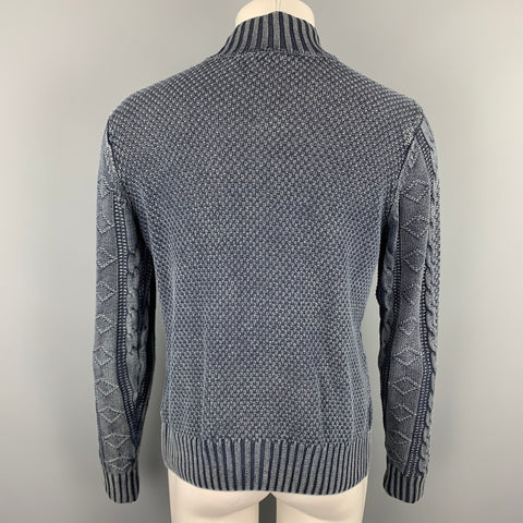 CARBON2COBALT Size S Gray Washed Cable Linen / Cotton Zip Up Cardigan