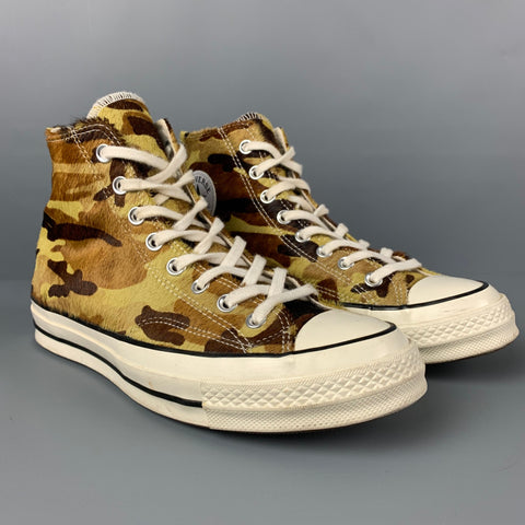 CONVERSE Size 8 White Beige Brown Camo High Top Sneakers