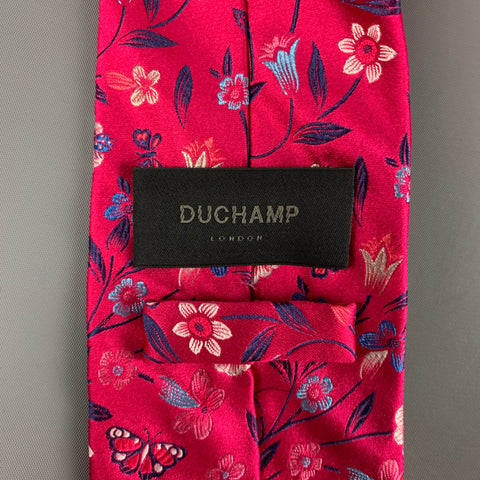 DUCHAMP Pink Blue Floral Silk Tie