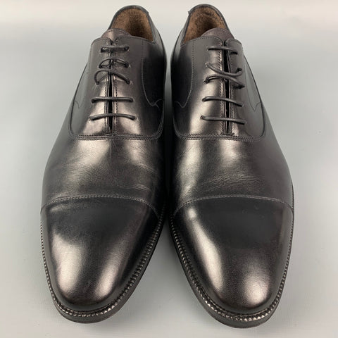 BRIONI Size 9 Black Leather Cap Toe Lace Up Shoes