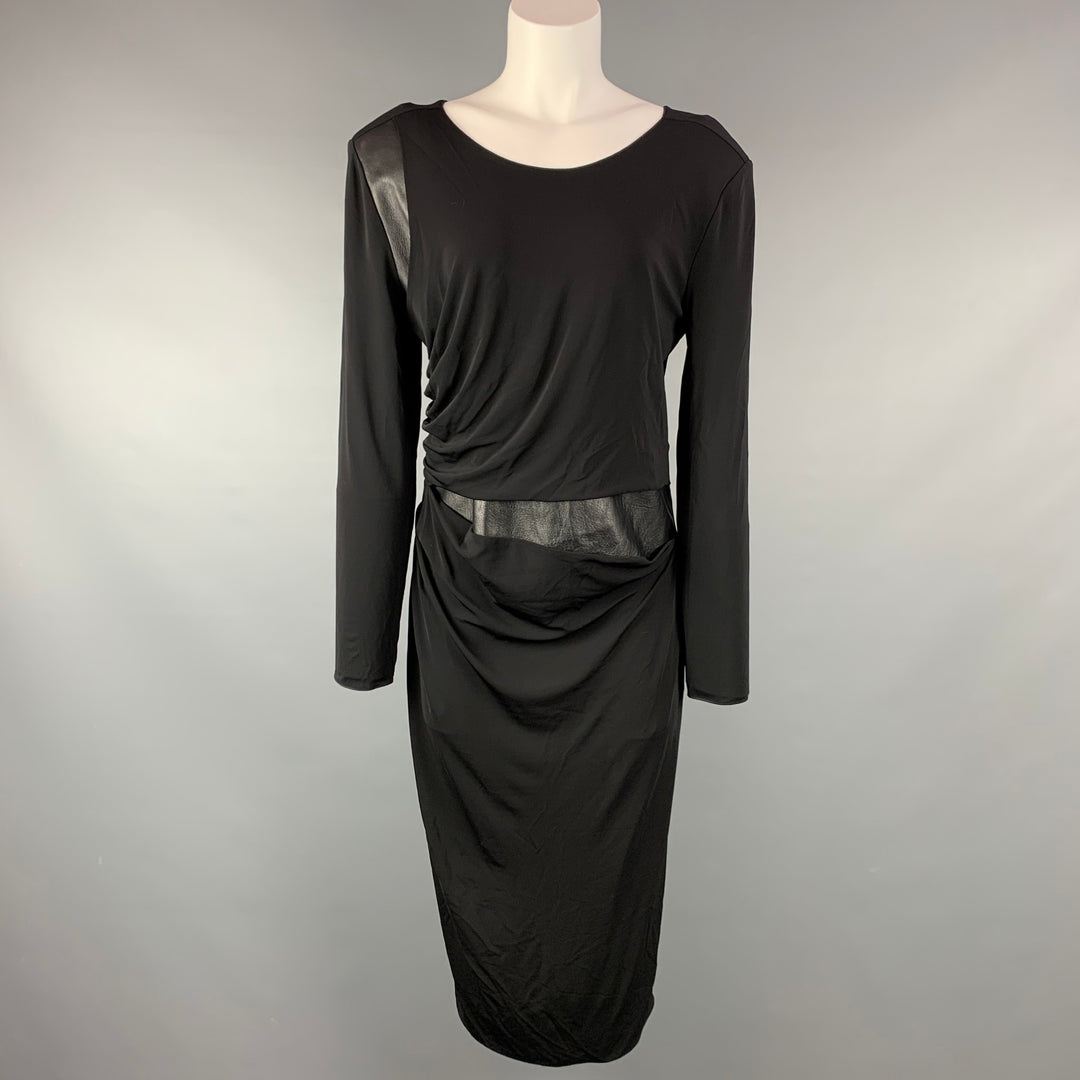 GIORGIO ARMANI Size 12 Black Viscose Leather Cocktail Dress