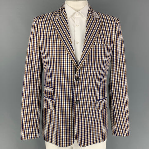 DSQUARED2 Size 44 Brown Navy Checkered Cotton Notch Lapel Sport Coat