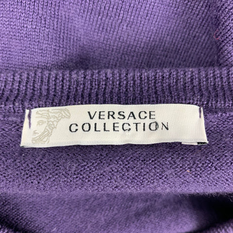VERSACE COLLECTION Size S Purple Embroidery Wool V-Neck Pullover