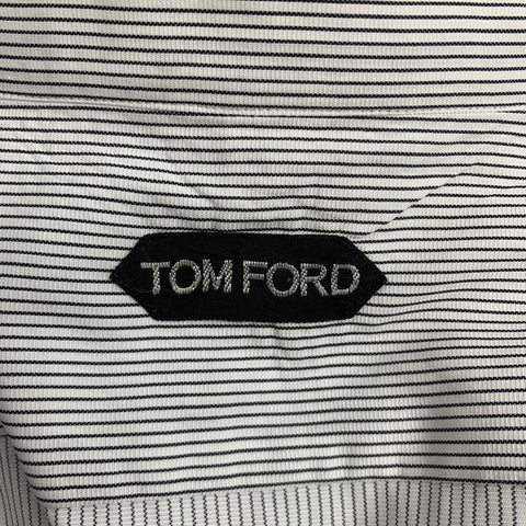 TOM FORD Size XL White & Black Pinstripe Cotton Button Up Long Sleeve Shirt