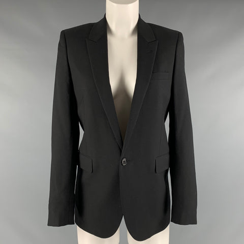 SAINT LAURENT Blazer simple boutonnage en laine vierge noire taille 4