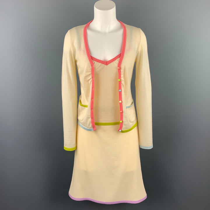 MOSCHINO Talla 6 Conjunto de falda de 3 piezas de lana virgen color crema