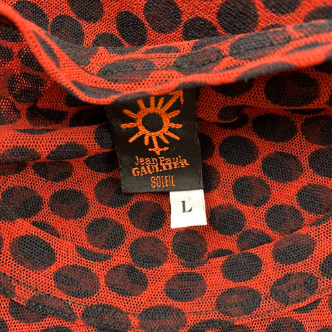JEAN PAUL GAULTIER SOLEIL Size L Maroon & Black Dots Polyamide Crew-Neck T-shirt
