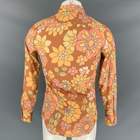 BURBERRY PRORSUM Spring 2006 Size M Brown & Orange Floral Cotton Button Down Long Sleeve Shirt