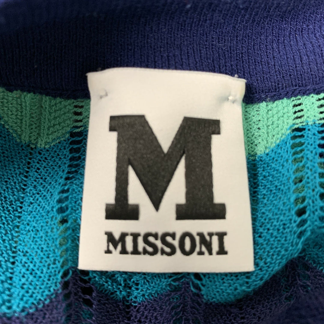 M MISSONI Taille 2 Robe à manches courtes à rayures en polyester bleu, vert et rose