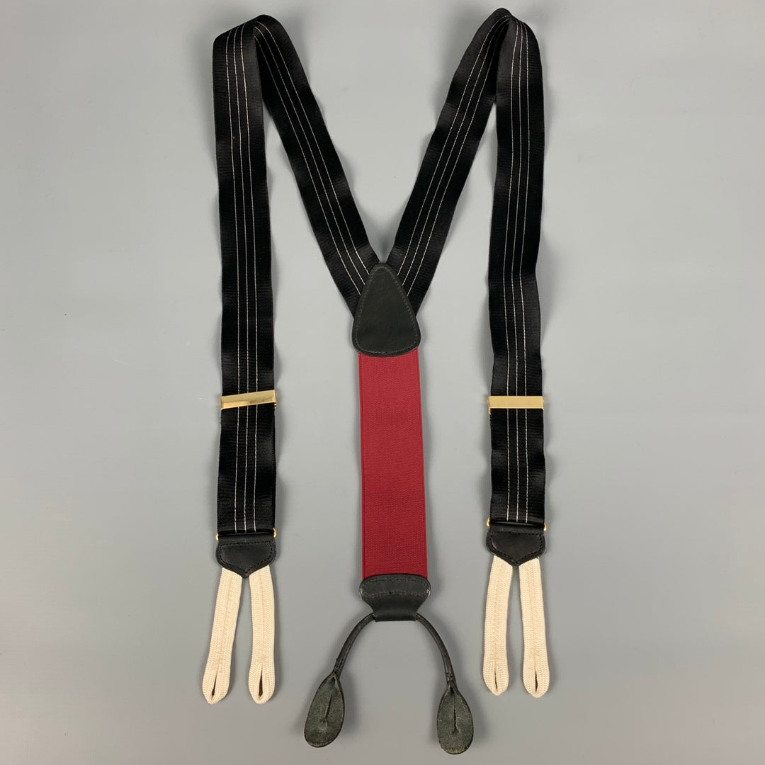 VINTAGE Black Burgundy Fabric Leather Suspenders