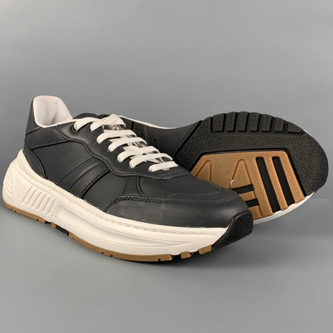 BOTTEGA VENETA Size 8 Charcoal White Leather Low Top Sneakers