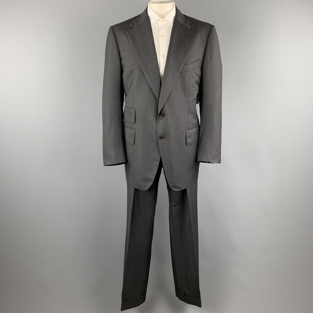 TOM FORD Size 50 Charcoal Wool Herringbone Notch Lapel  Suit