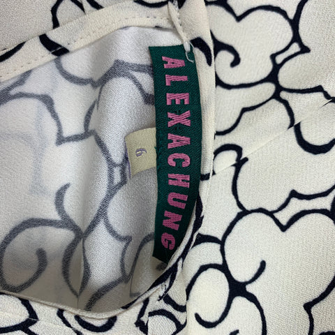 ALEXA CHUNG Size 6 White & Black Abstract Viscose Peplum Blouse