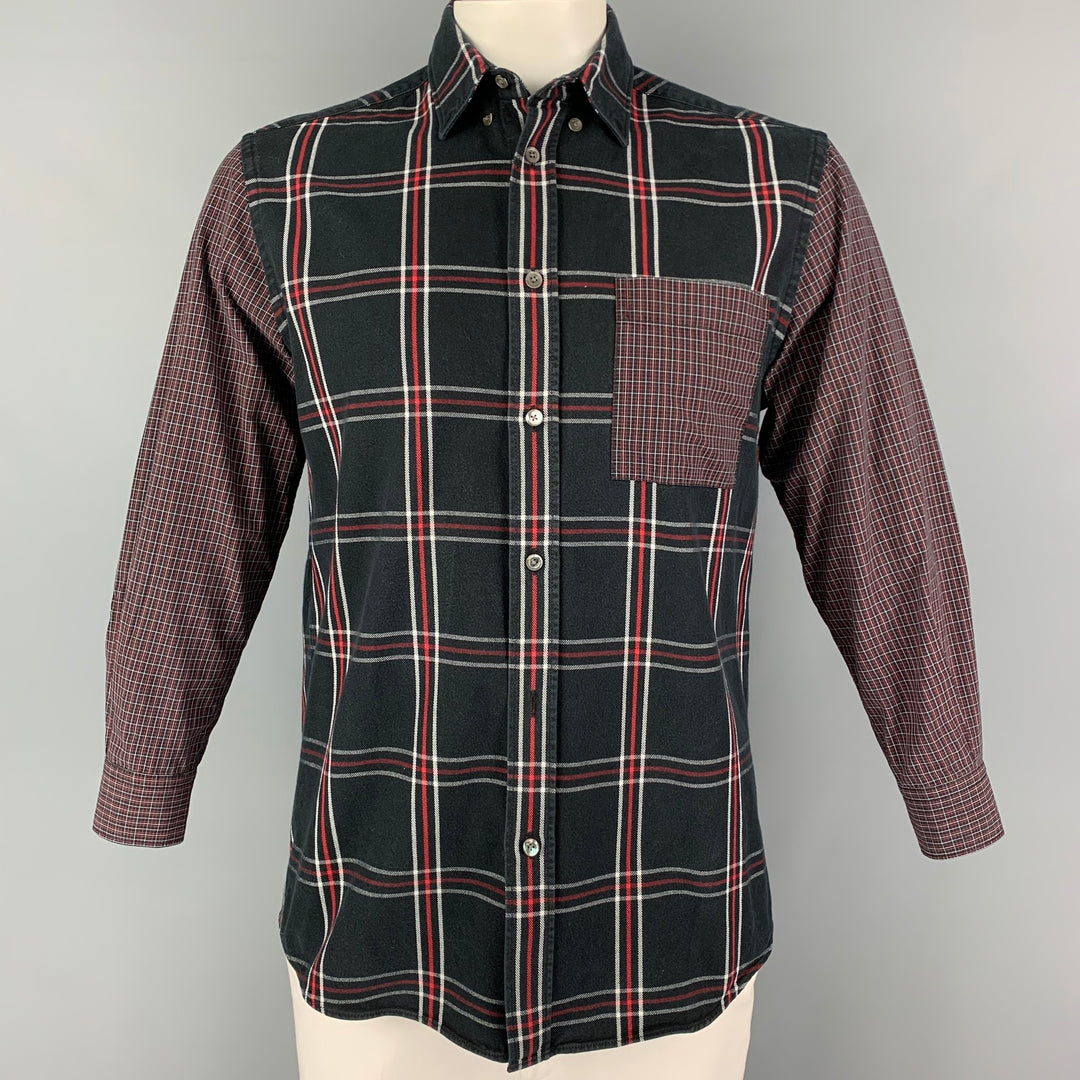 ALEXANDER MCQUEEN Size M Black Red Plaid Cotton Button Up Long Sleeve Shirt