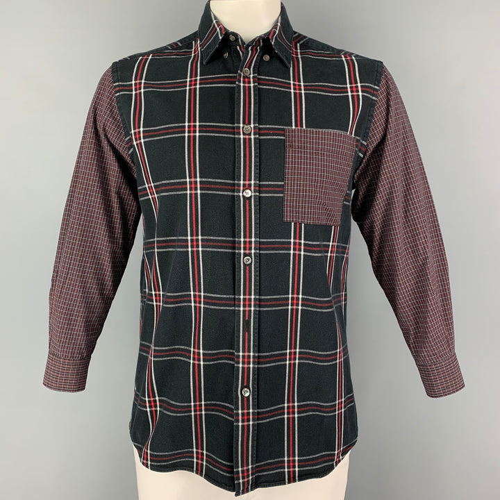 ALEXANDER MCQUEEN Size M Black Red Plaid Cotton Button Up Long Sleeve Shirt