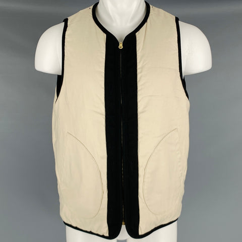 VISVIM Talla M -Chaleco de plumón Wawona- Chaleco con cremallera de lino de lana de tweed beige negro