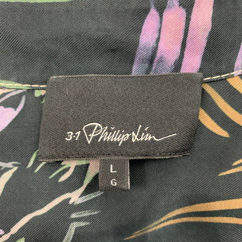 3.1 PHILLIP LIM Size L Multi-Color Print Cupro Button Up Long Sleeve Shirt