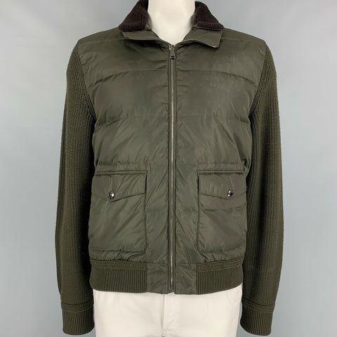 RALPH LAUREN Purple Label Taille XL Vert Matelassé Tissus Mixtes Veste Col Shearling